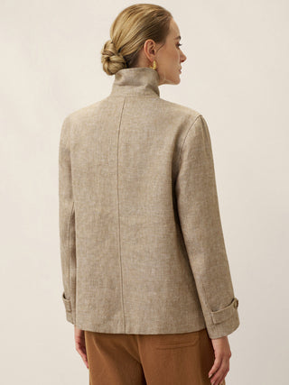 100% Linen Convertible Stand Collar Double Breasted Blazer Jacket NAOMI - Glamourous Grace