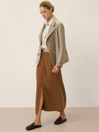 100% Linen Convertible Stand Collar Double Breasted Blazer Jacket NAOMI - Glamourous Grace