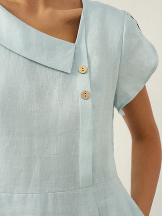 100% Linen Crescent Collar Flutter Sleeve Midi Dress FIONA - Glamourous Grace