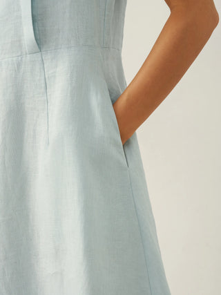 100% Linen Crescent Collar Flutter Sleeve Midi Dress FIONA - Glamourous Grace