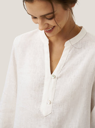 100% Linen Deep V-Neck Pullover with Button-Trim JOLYNE - Glamourous Grace