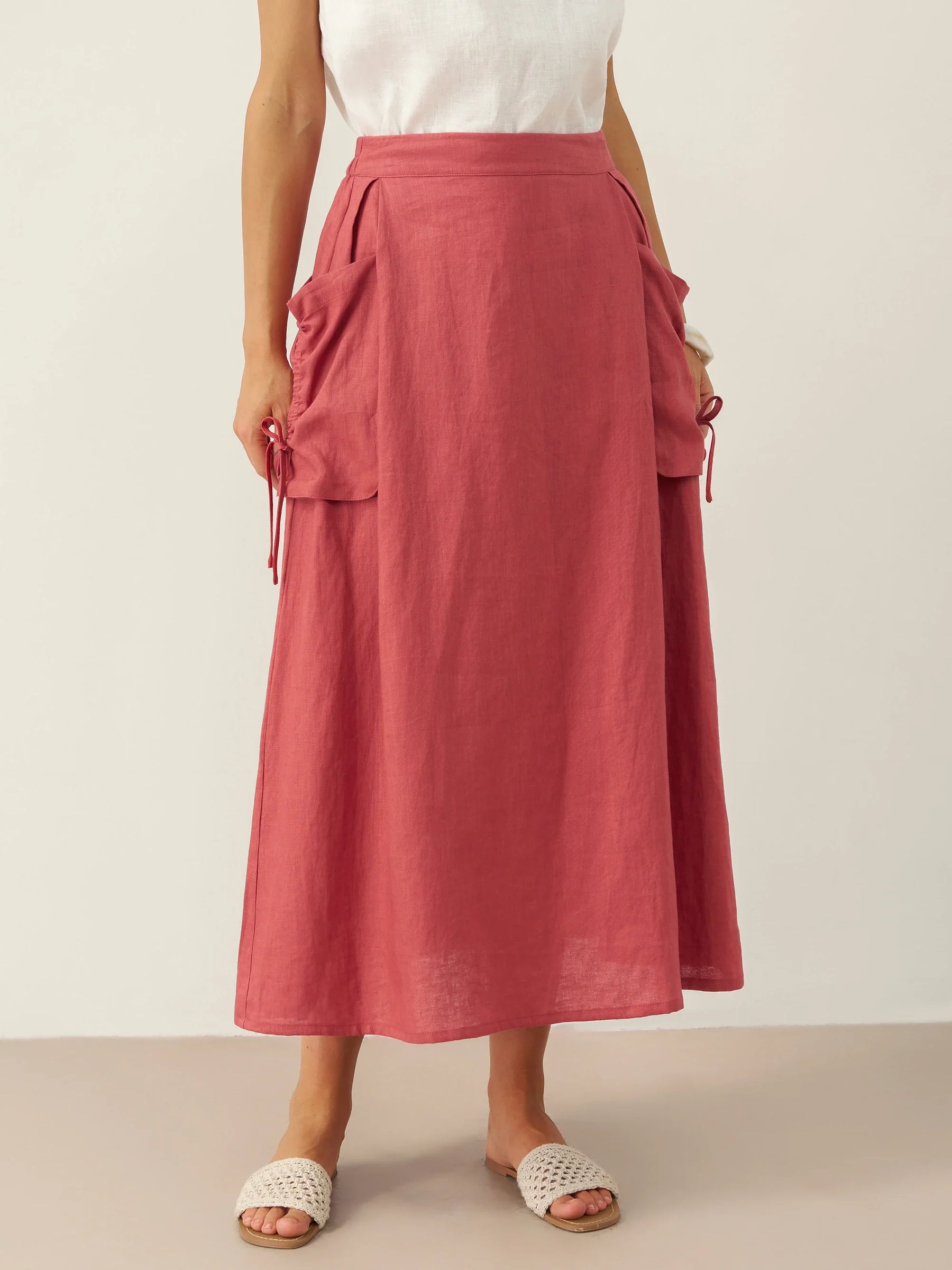 100% Linen Drawstring Pocket Skirt TESS - Glamourous Grace