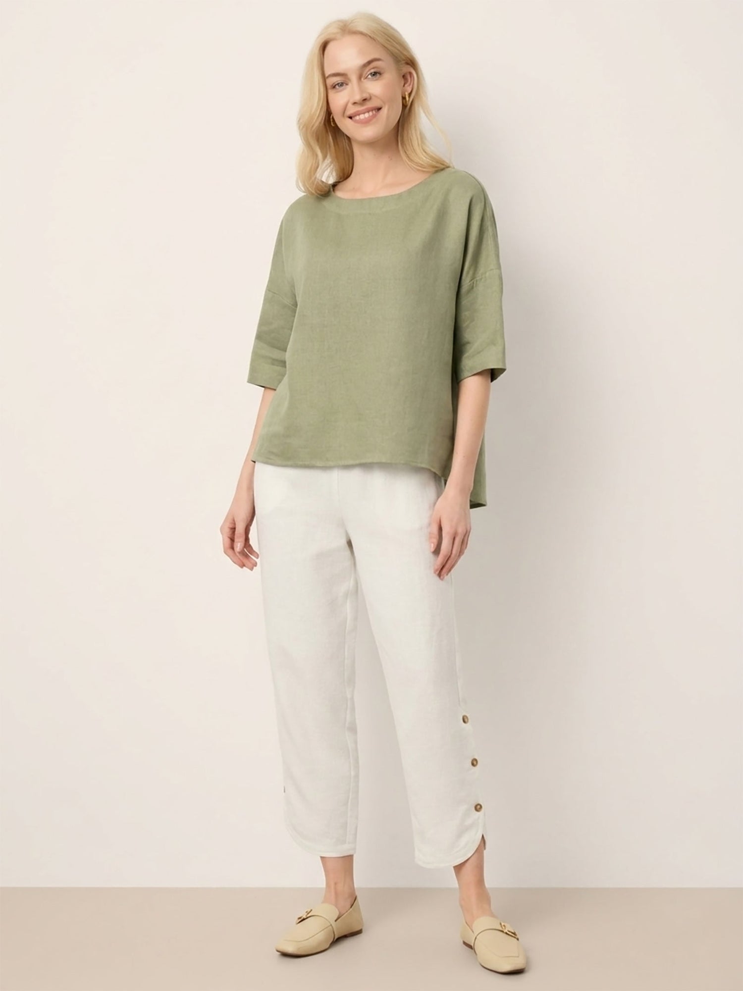 100% Linen Drop Shoulder Shirred Back High-Low Hem Top LINDSEY - Glamourous Grace