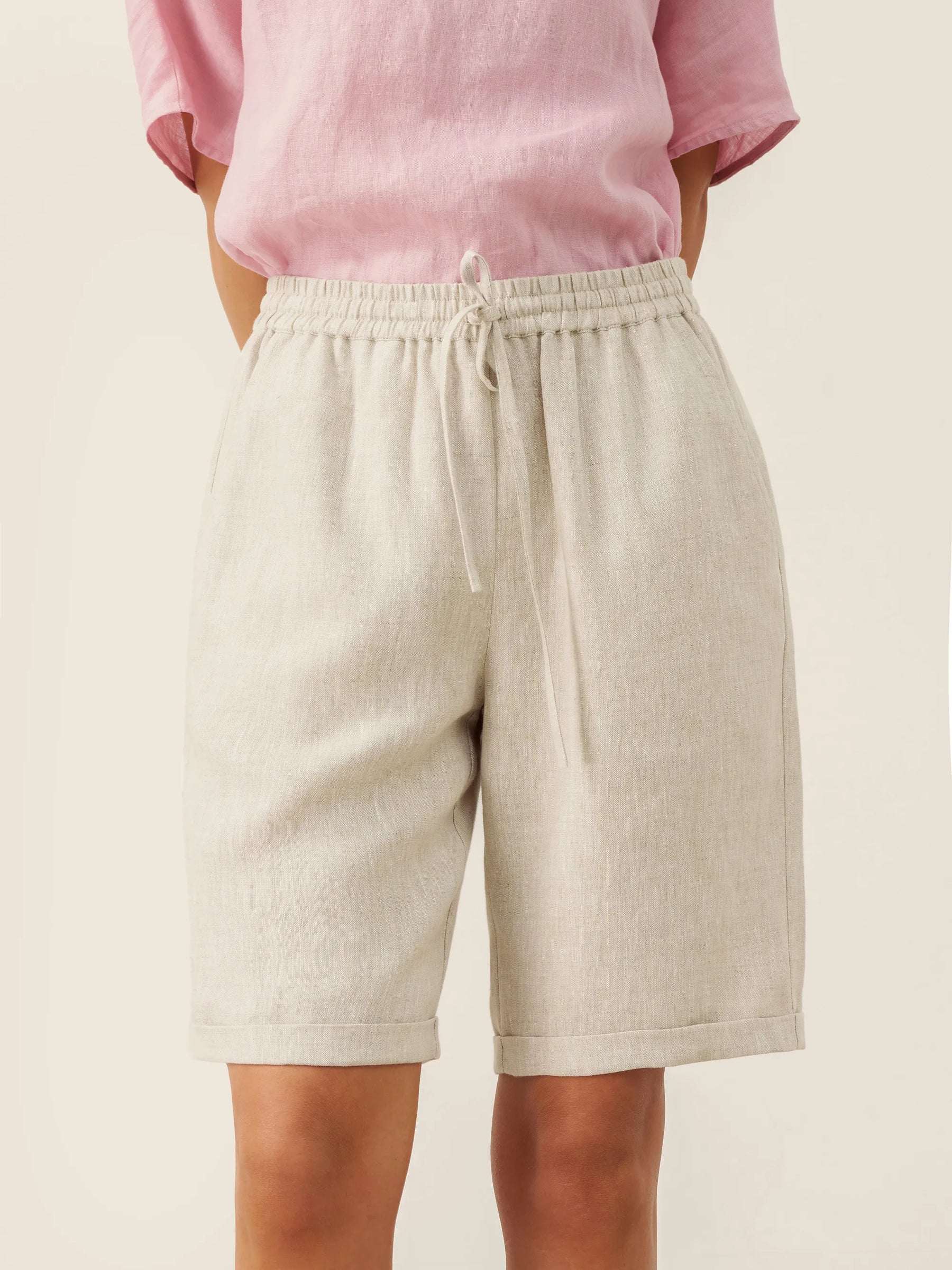 100% Linen Elastic Drawstring Waist Capri Pants XIMENA - Glamourous Grace