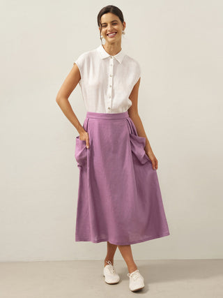 100% Linen Elastic Waist Skirt MARINA