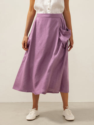 Linen Checked Elastic Waist Skirt MARINA - Glamourous Grace