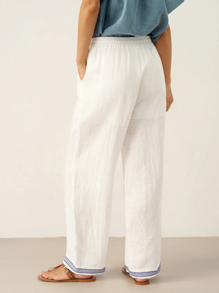 100% Linen Embroidered Elastic Waist Pants FENE - Glamourous Grace