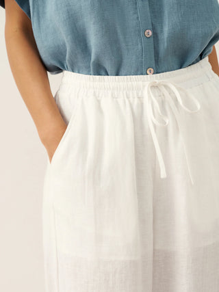 100% Linen Embroidered Elastic Waist Pants FENE - Glamourous Grace