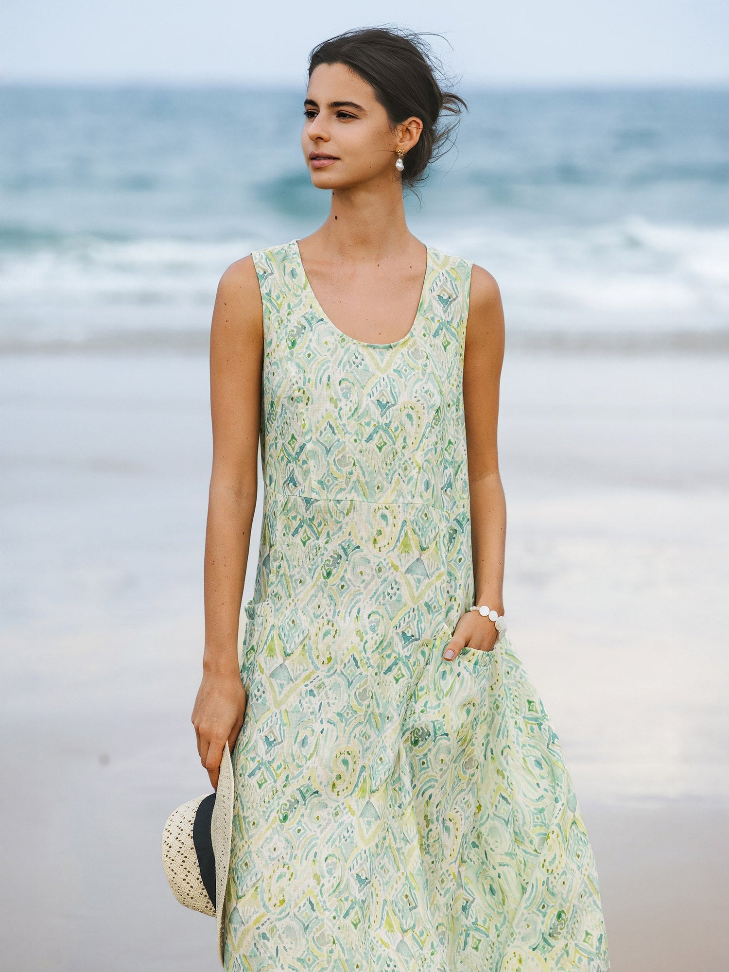 100% Linen Floral Swing Beach Tank Dress LORRAINE - Glamourous Grace