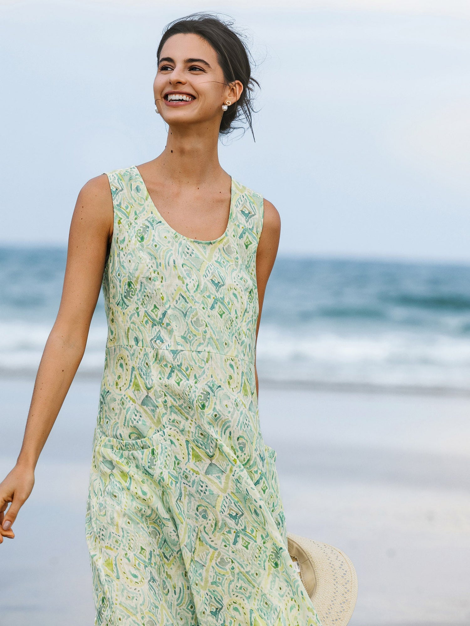100% Linen Floral Swing Beach Tank Dress LORRAINE - Glamourous Grace