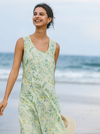 100% Linen Floral Swing Beach Tank Dress LORRAINE - Glamourous Grace