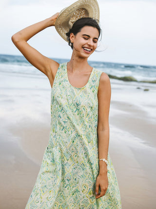 100% Linen Floral Swing Beach Tank Dress LORRAINE - Glamourous Grace