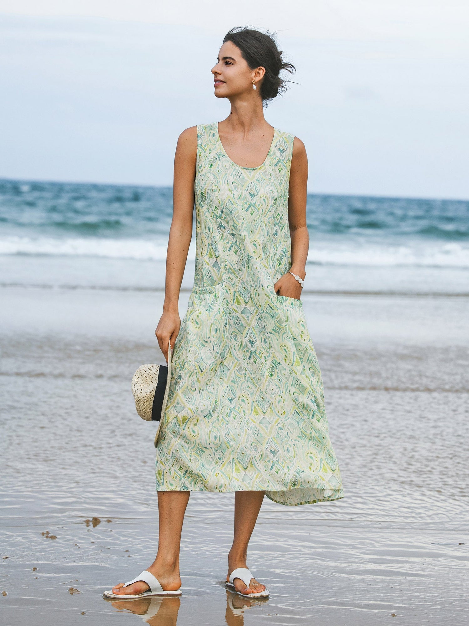 100% Linen Floral Swing Beach Tank Dress LORRAINE - Glamourous Grace