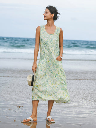 100% Linen Floral Swing Beach Tank Dress LORRAINE - Glamourous Grace