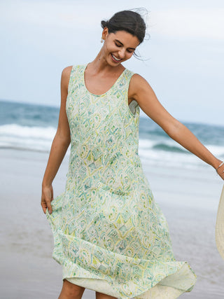 100% Linen Floral Swing Beach Tank Dress LORRAINE - Glamourous Grace