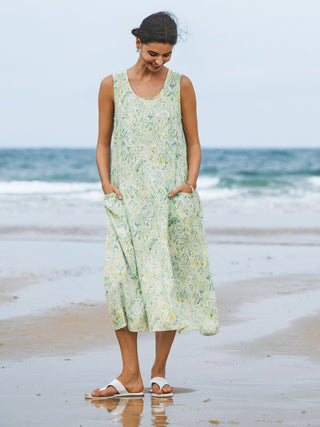 100% Linen Floral Swing Beach Tank Dress LORRAINE - Glamourous Grace