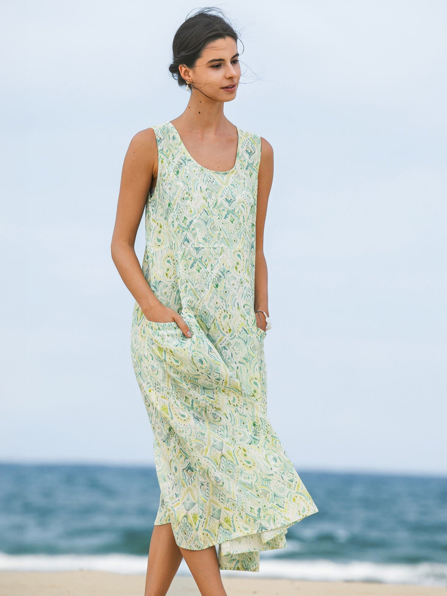 100% Linen Floral Swing Beach Tank Dress LORRAINE - Glamourous Grace