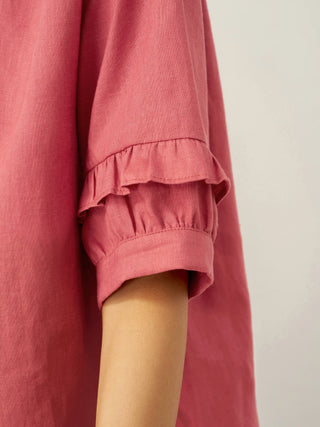 100% Linen Flutter Sleeve Drawstring Top ZOEY - Glamourous Grace