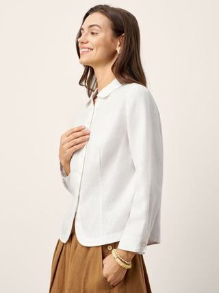 100% Linen Small Collar Curved Hem Tailored Shirt AVELINE - Glamourous Grace