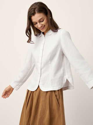 100% Linen Small Collar Curved Hem Tailored Shirt AVELINE - Glamourous Grace