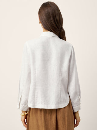 100% Linen Small Collar Curved Hem Tailored Shirt AVELINE - Glamourous Grace