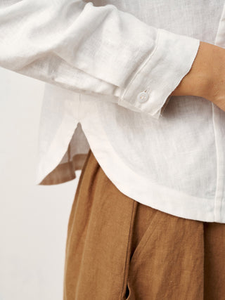 100% Linen Small Collar Curved Hem Tailored Shirt AVELINE - Glamourous Grace