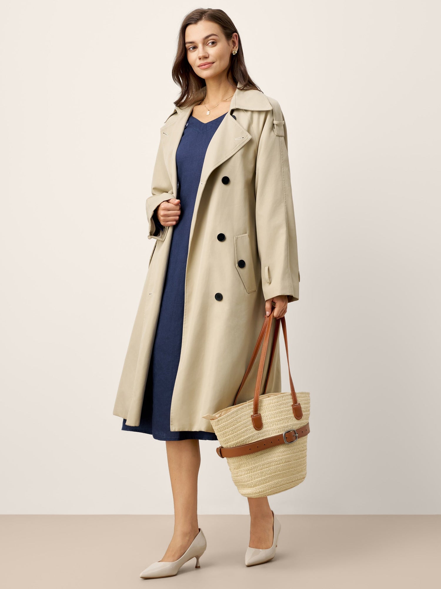 100% Linen Gathered Waist Flap Detail Midi Dress DIANA - Glamourous Grace