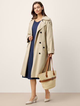 100% Linen Gathered Waist Flap Detail Midi Dress DIANA - Glamourous Grace