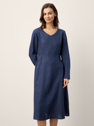 100% Linen Gathered Waist Flap Detail Midi Dress DIANA - Glamourous Grace