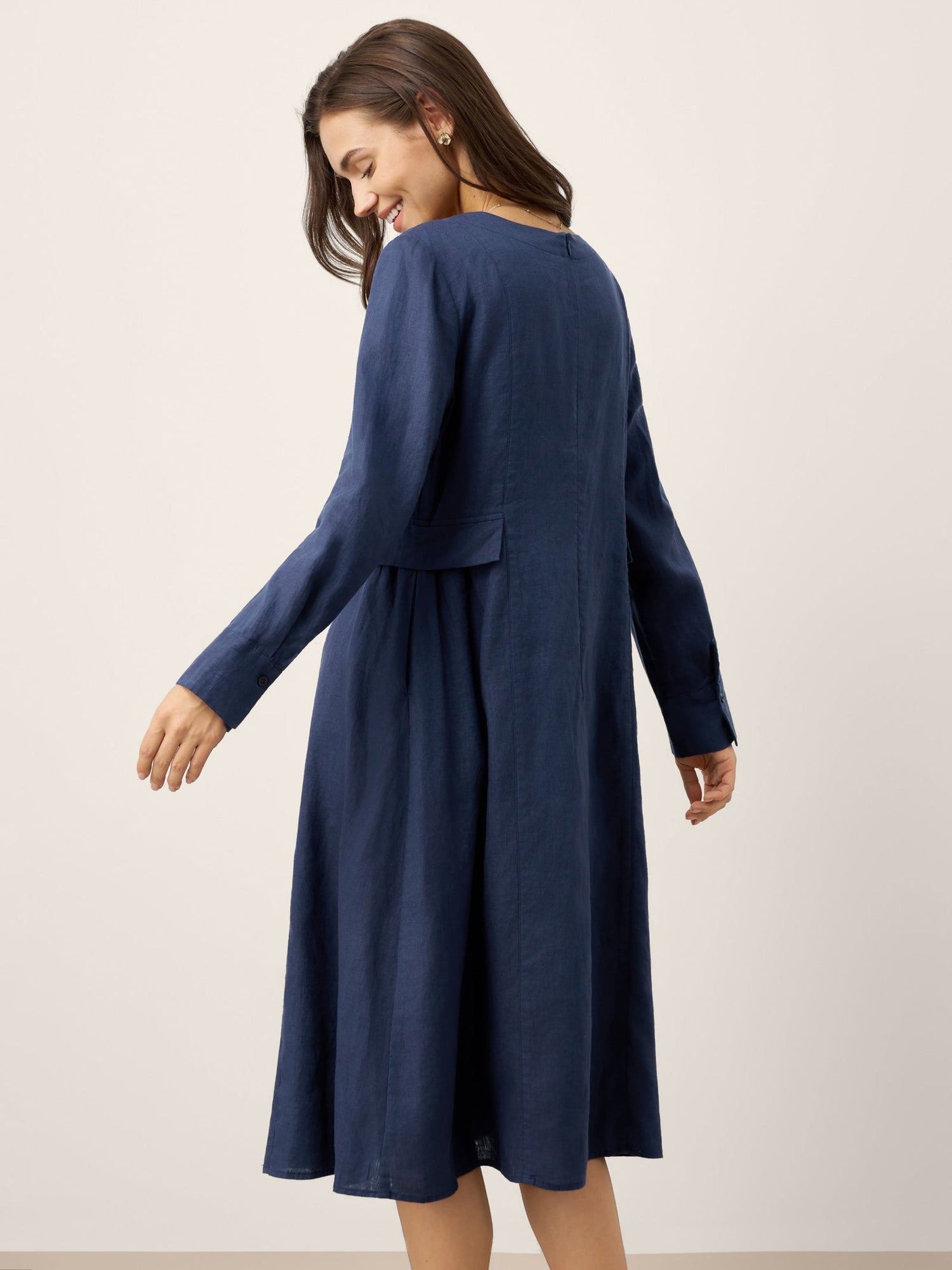 100% Linen Gathered Waist Flap Detail Midi Dress DIANA - Glamourous Grace