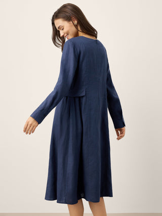 100% Linen Gathered Waist Flap Detail Midi Dress DIANA - Glamourous Grace