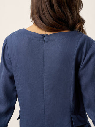 100% Linen Gathered Waist Flap Detail Midi Dress DIANA - Glamourous Grace