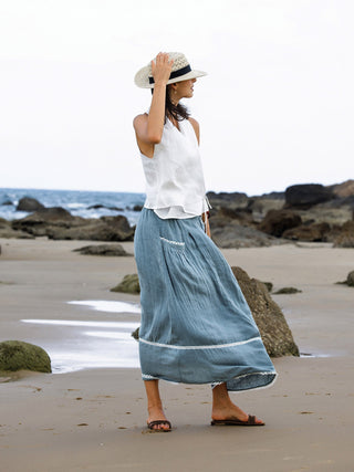 100% Linen Lace-Up Pocket Skirt FENLA - Glamourous Grace