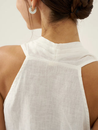 100% Linen Halter Neck Tie-Front Crop Top FAYE - Glamourous Grace