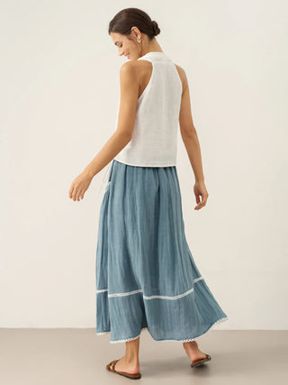 100% Linen Halter Neck Tie-Front Crop Top FAYE - Glamourous Grace