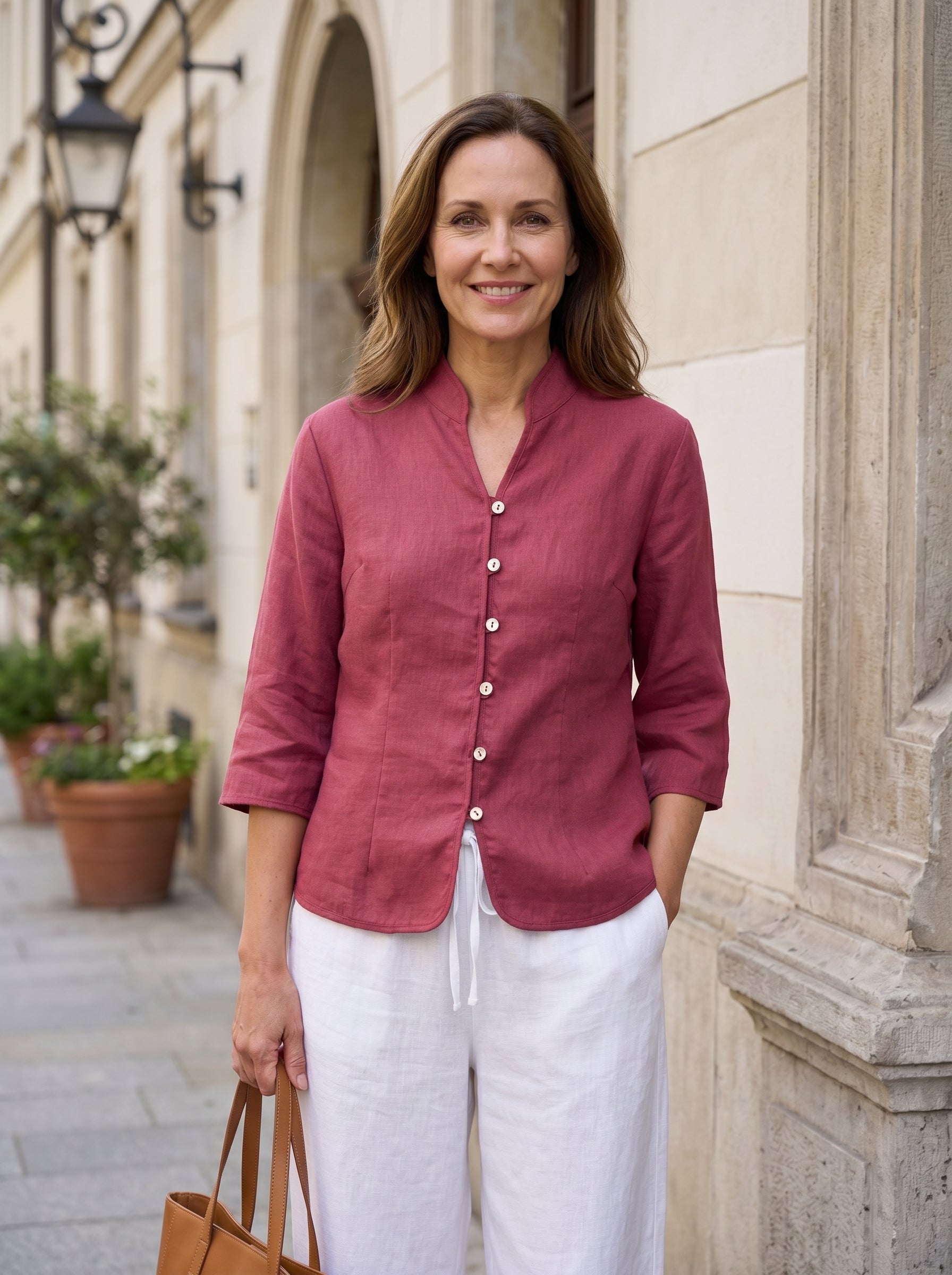 100% Linen Hand Button Fitted Jacket AMELIA - Glamourous Grace