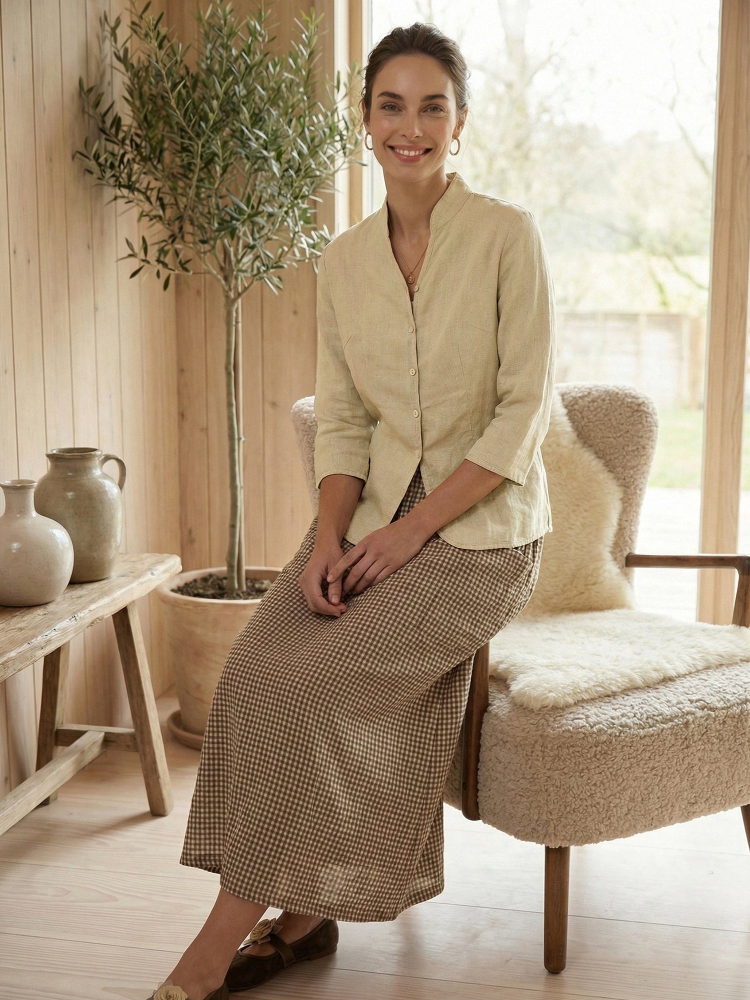 100% Linen Hand Button Fitted Jacket AMELIA - Glamourous Grace