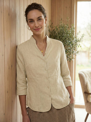 100% Linen Hand Button Fitted Jacket AMELIA - Glamourous Grace