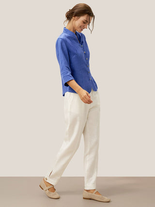 100% Linen Hand Button Fitted Jacket AMELIA - Glamourous Grace