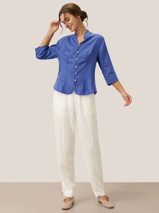 100% Linen Hand Button Fitted Jacket AMELIA - Glamourous Grace