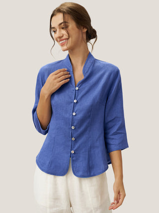 100% Linen Hand Button Fitted Jacket AMELIA - Glamourous Grace