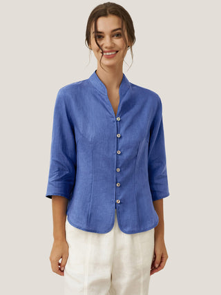100% Linen Hand Button Fitted Jacket AMELIA - Glamourous Grace