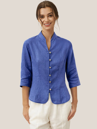 100% Linen Hand Button Fitted Jacket AMELIA - Glamourous Grace