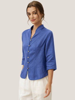 100% Linen Hand Button Fitted Jacket AMELIA - Glamourous Grace