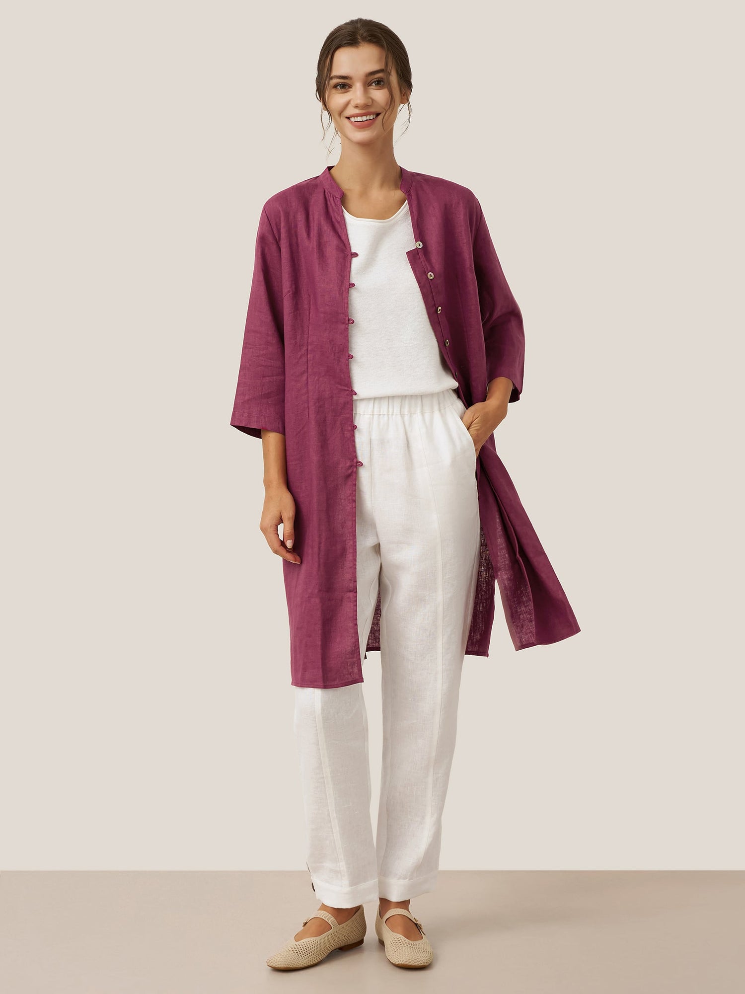 100% Linen Hand Button Long Top DILLON - Glamourous Grace