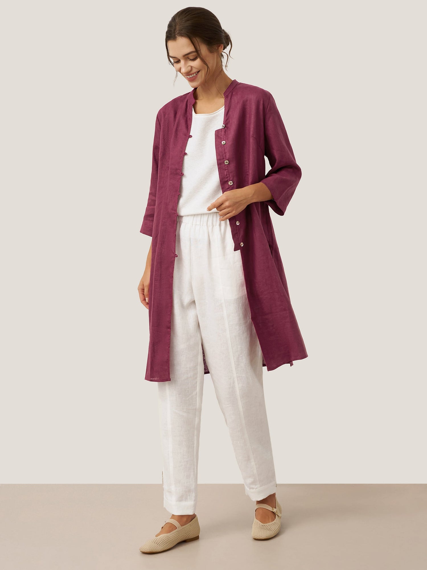 100% Linen Hand Button Long Top DILLON - Glamourous Grace