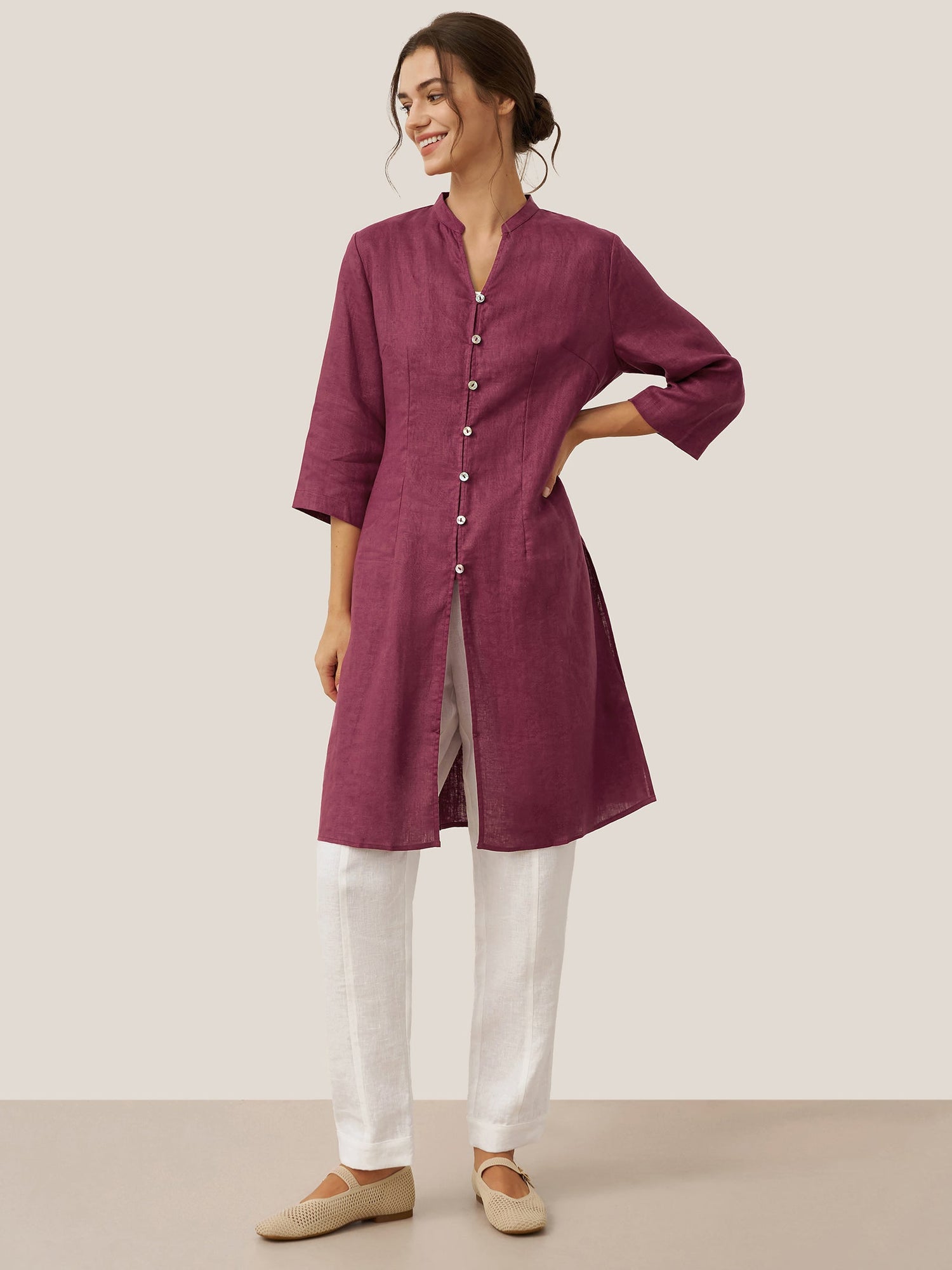 100% Linen Hand Button Long Top DILLON - Glamourous Grace