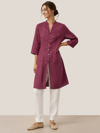 100% Linen Hand Button Long Top DILLON - Glamourous Grace