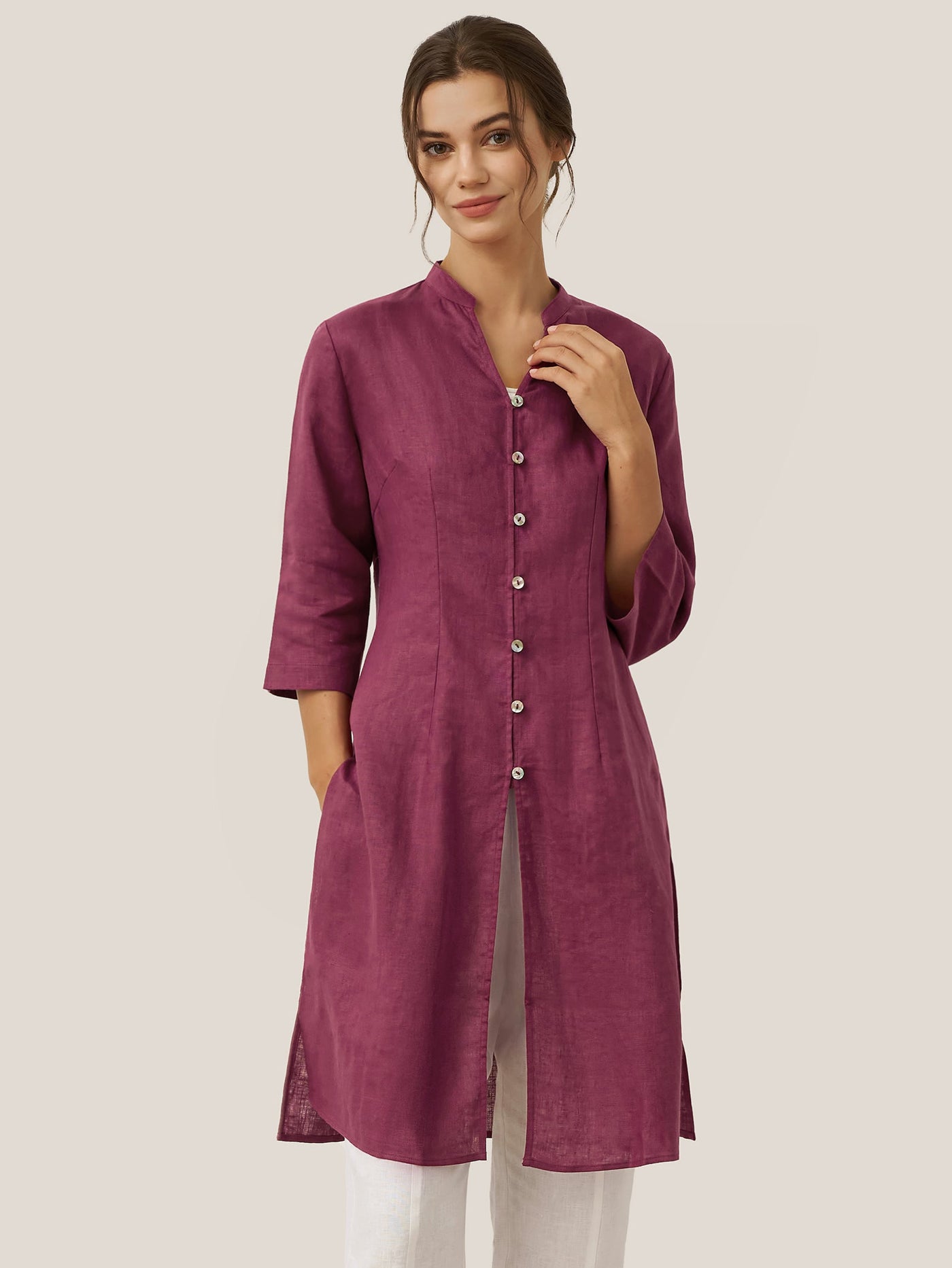 100% Linen Hand Button Long Top DILLON - Glamourous Grace