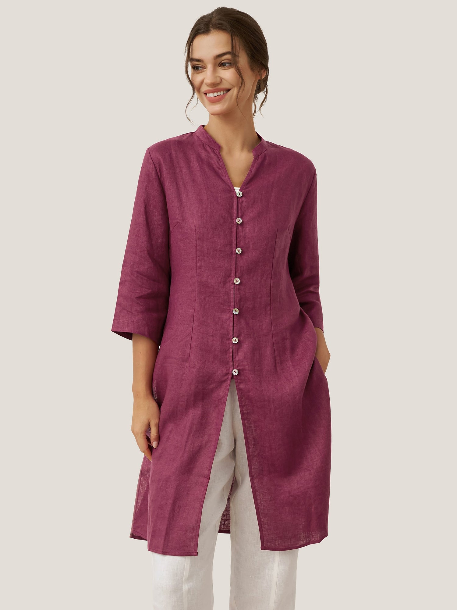 100% Linen Hand Button Long Top DILLON - Glamourous Grace